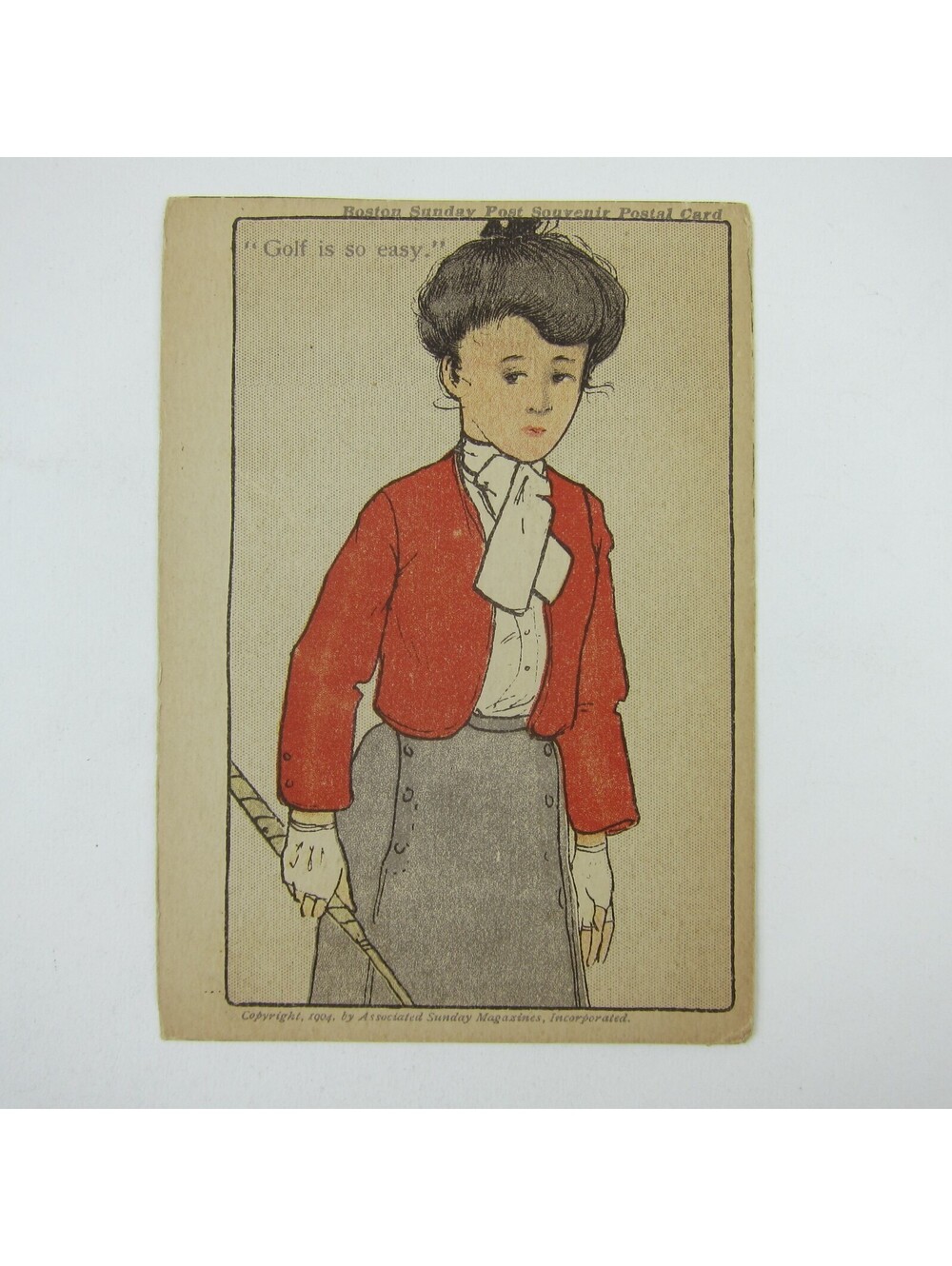 Golf Postcard Comic Lady Golfer Woman in Red Golf Is So Easy Antique 1904 RARE